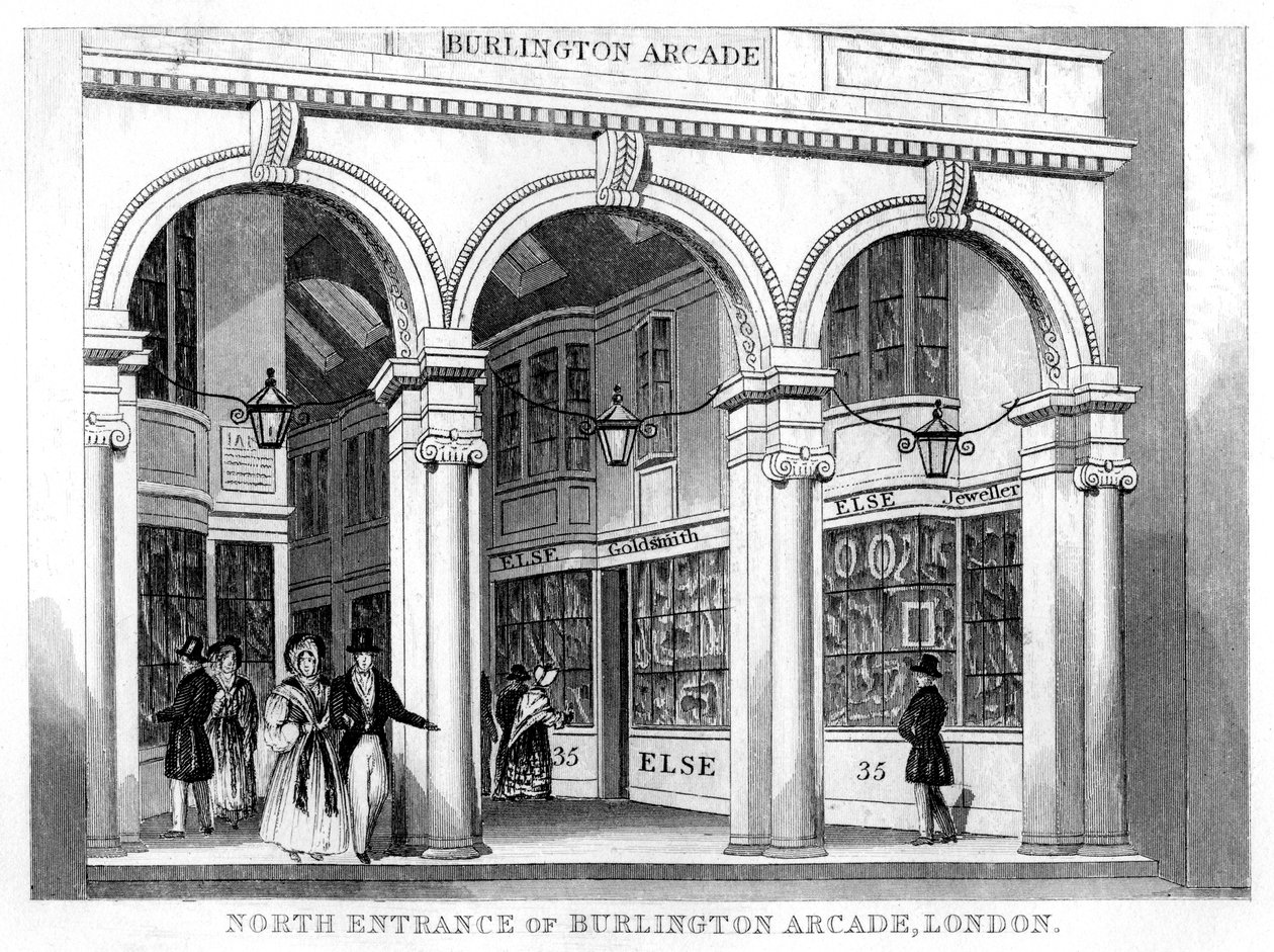 Nordeingang der Burlington Arcade, Westminster, London, 19. Jahrhundert von Unbekannt