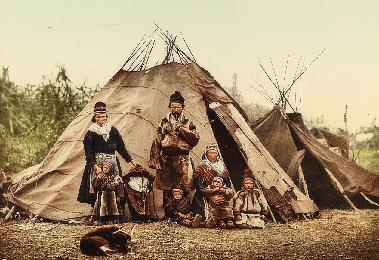 Norwegen. Lappen (Samen) - Familie vor einem Zelt von Unbekannt