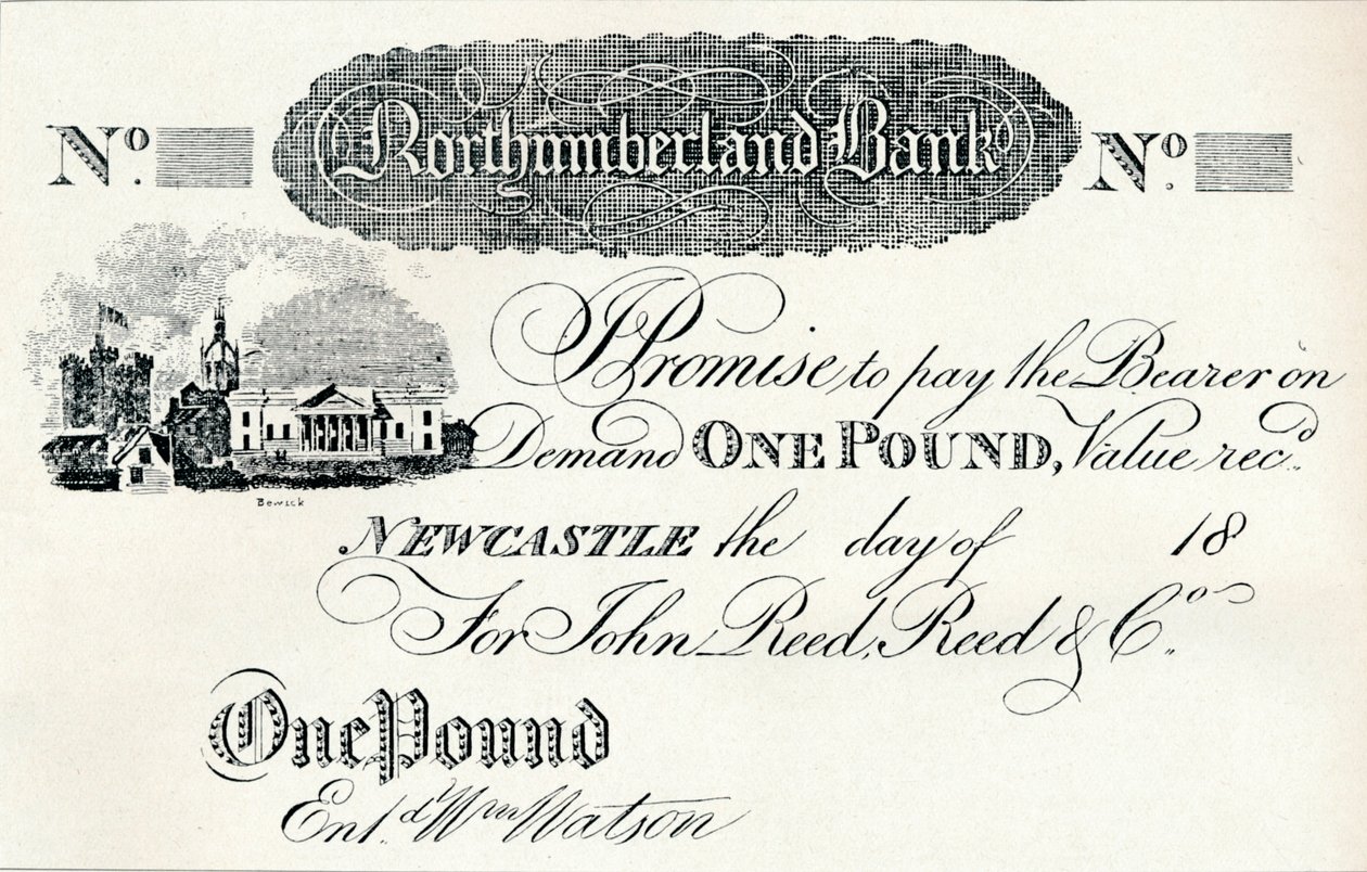 Ein-Pfund-Note für die Northumberland Bank, ca. 1820 von Unbekannt