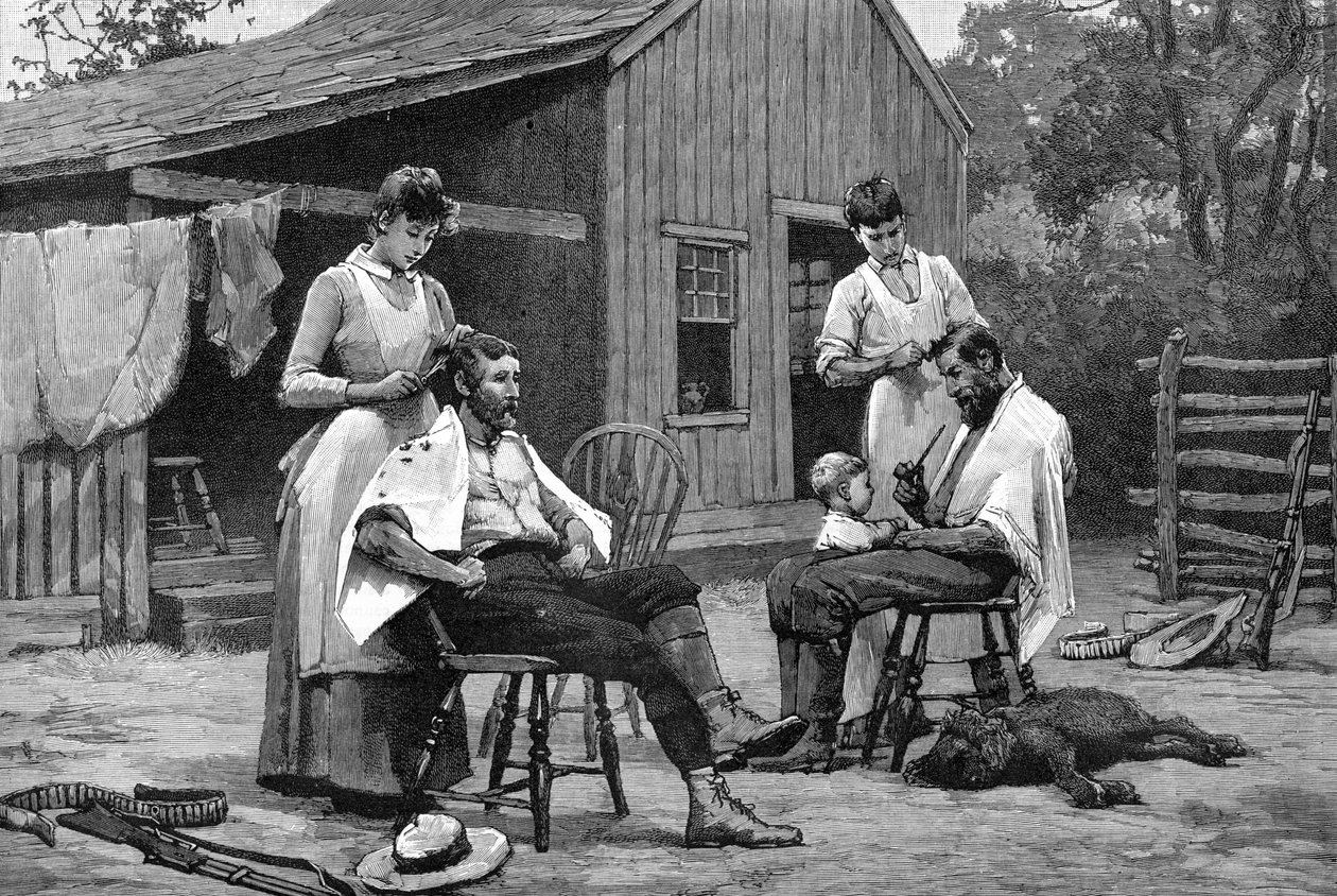 Eine der Pflichten einer Dame - Haarschneiden in der Familie, 1889 von Unbekannt