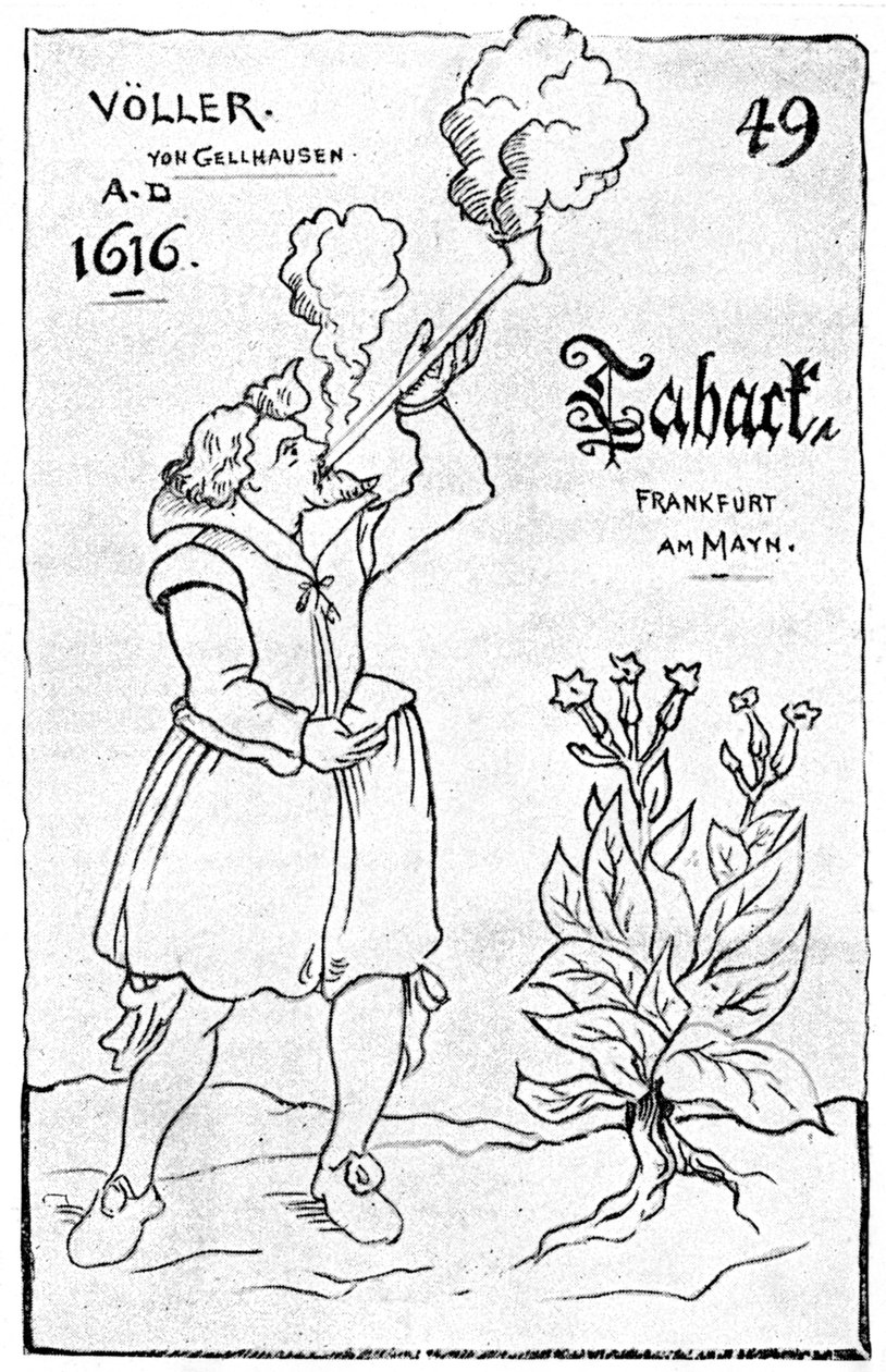Eine der frühesten Darstellungen des Rauchens, 1616 von Unbekannt