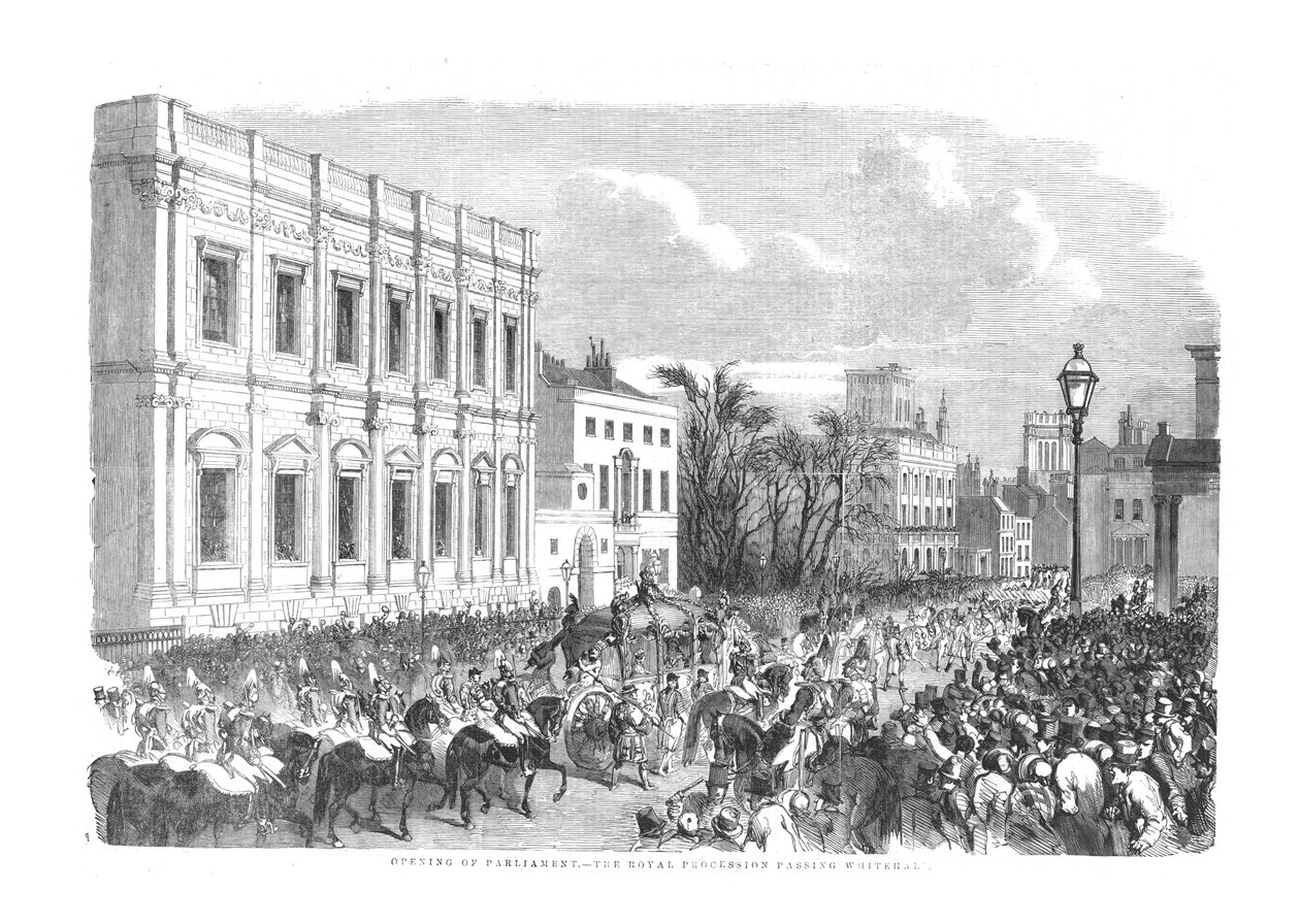 Eröffnung des Parlaments - Die königliche Prozession passiert Whitehall, 1854 von Unbekannt