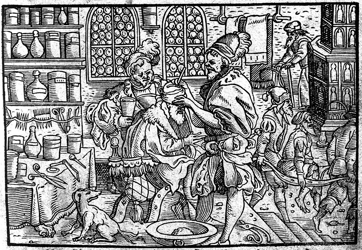 Operation am Kopf eines Mannes. Aus: Die große Wundarzney von Theophrastus Bombastus von Hohenheim, 1562 von Unbekannt