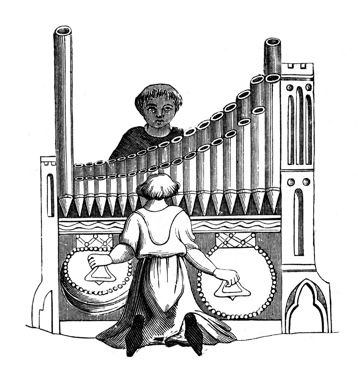 Orgel mit einer einzigen Tastatur, 14. Jahrhundert, 1870 von Unbekannt