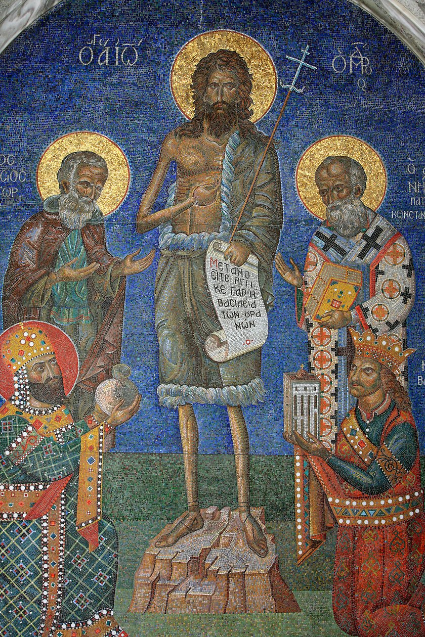 Orthodoxes Mosaik: Johannes der Täufer mit Bischöfen und Königen von Unbekannt