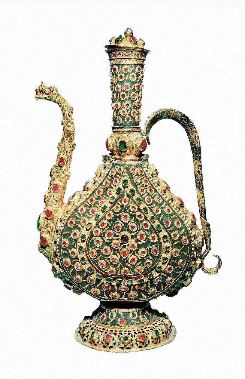 Osmanische Kunst: Goldkrug, mit Edelsteinen eingelegt. Goldschmiedekunst 17. Jahrhundert von Unbekannt