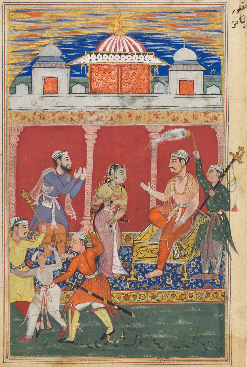 Seite aus Geschichten eines Papageis Tuti-nama: Achte Nacht: Die Prüfung des Prinzen geht weiter..., ca. 1560 von Unbekannt