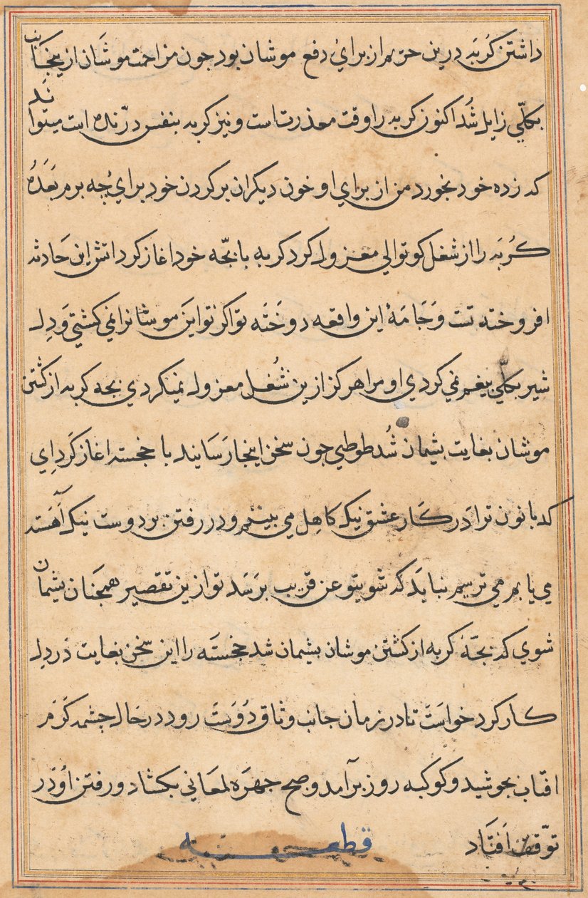 Seite aus den Geschichten eines Papageis Tuti-nama: Textseite, ca. 1560 von Unbekannt