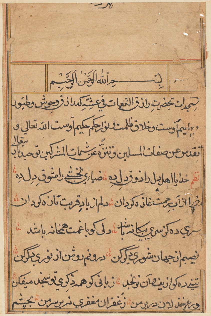 Seite aus Geschichten eines Papageis Tuti-nama: Textseite, ca. 1560 von Unbekannt