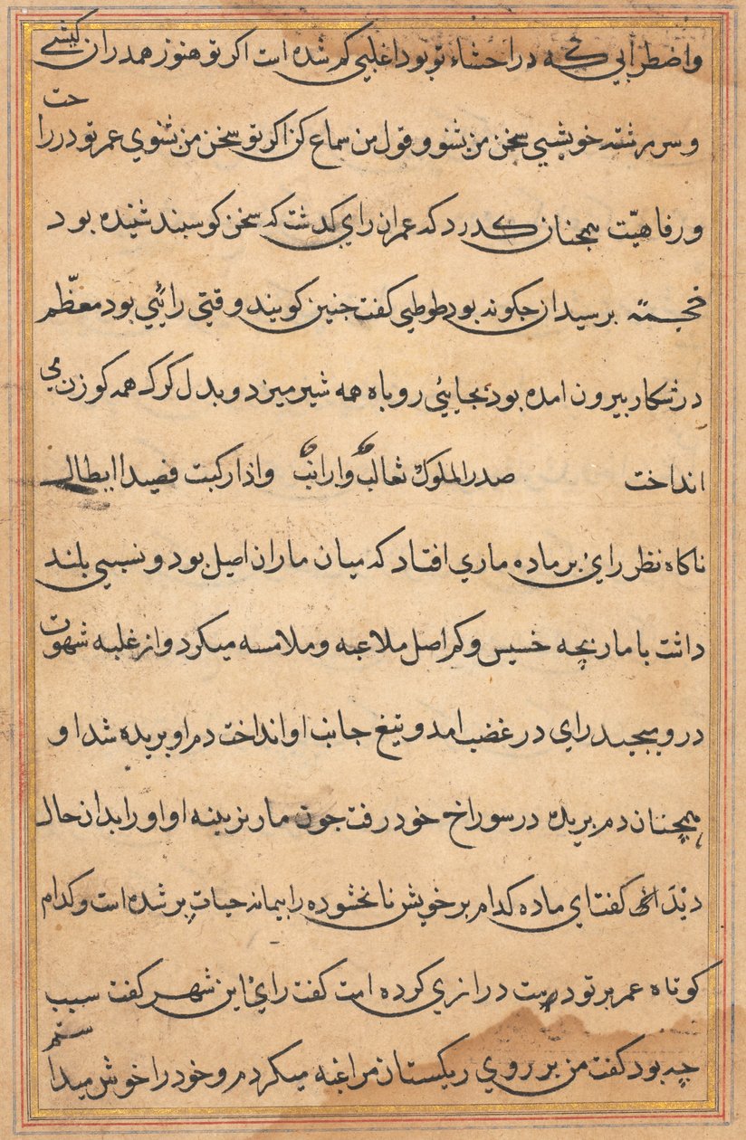 Seite aus Geschichten eines Papageis Tuti-nama: Textseite, ca. 1560 von Unbekannt