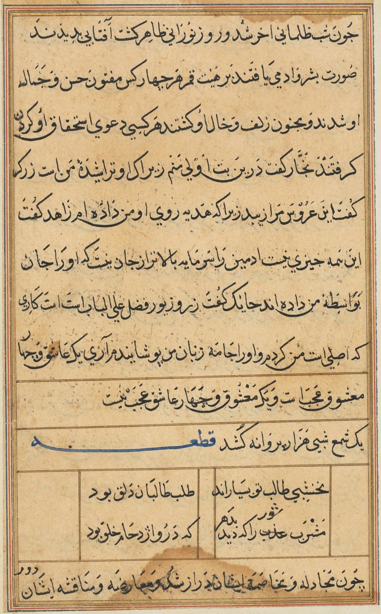 Seite aus Geschichten eines Papageis Tuti-nama: Textseite, ca. 1560 von Unbekannt