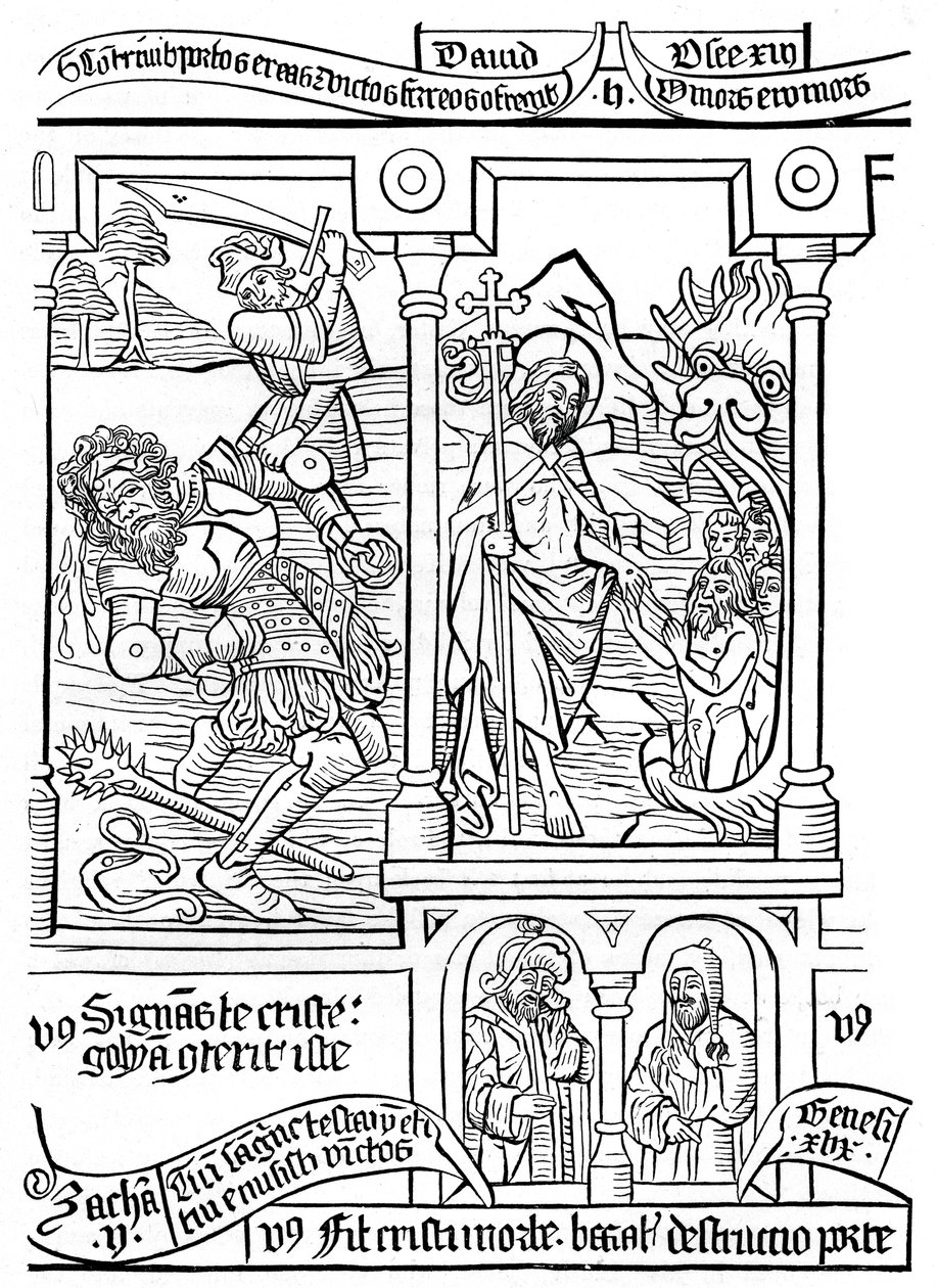 Seite aus der Biblia Pauperum, 15. Jahrhundert, 1870 von Unbekannt