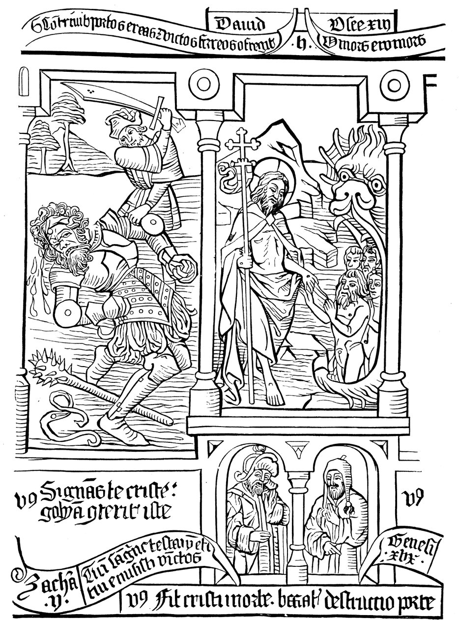 Seite der Biblia Pauperum (Armenbibel), 15. Jahrhundert von Unbekannt