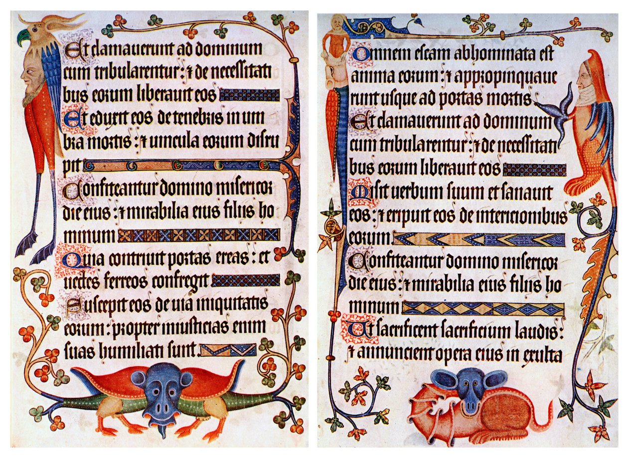 Seite mit illustriertem Text aus dem Luttrell-Psalter von Unbekannt