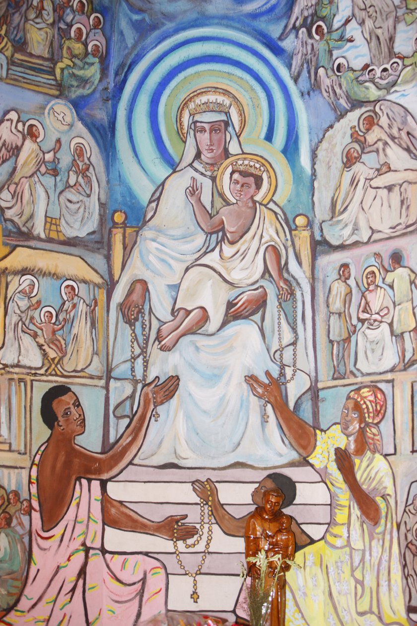 Gemälde in der Kathedrale von Lome: Jungfrau und Kind, Lome, Togo von Unbekannt