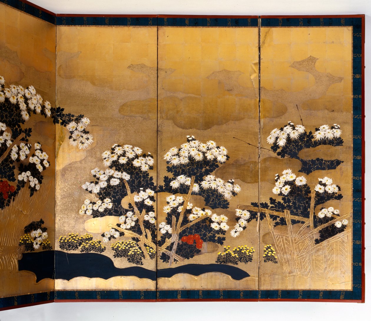 Paar von Paravents mit 6 Paneelen mit Goldhintergrund, Edo-Periode, Japanisch von Unbekannt