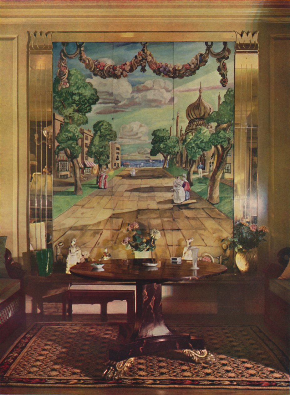 Tafel zeigt Regency Brighton, flankiert von verspiegelten Glaspilastern, 1933 von Unbekannt