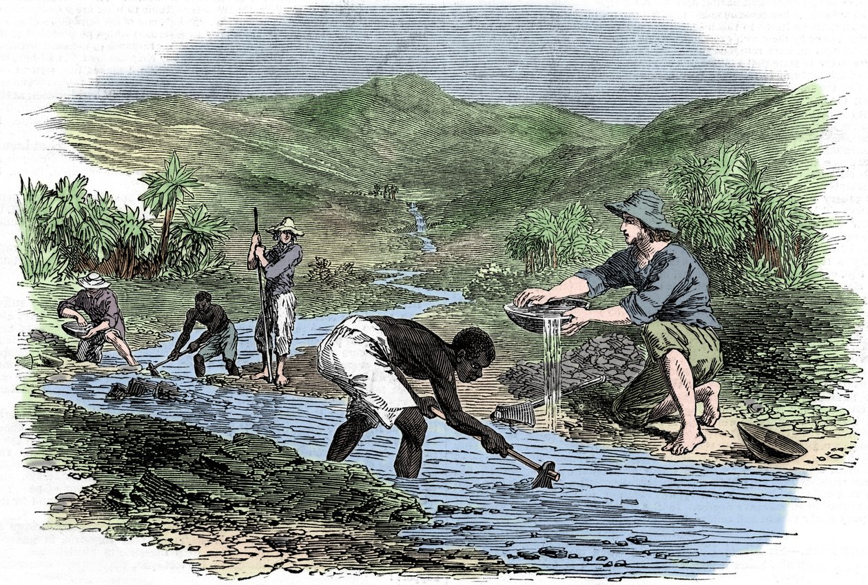 Goldwaschen während des kalifornischen Goldrauschs von 1849 von Unbekannt