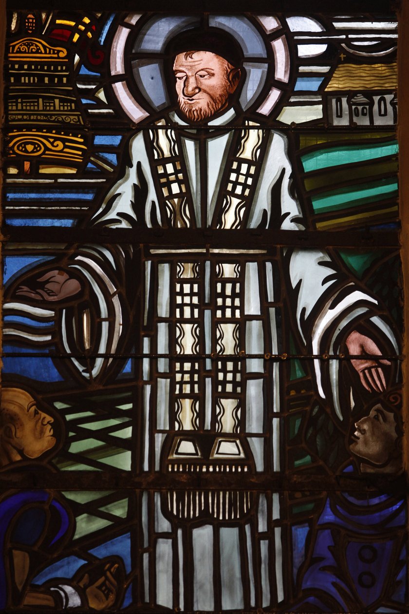 Paris, Frankreich. Kirche Saint Laurent. Glasfenster: Heiliger Vinzenz von Paul, Paris, Frankreich von Unbekannt