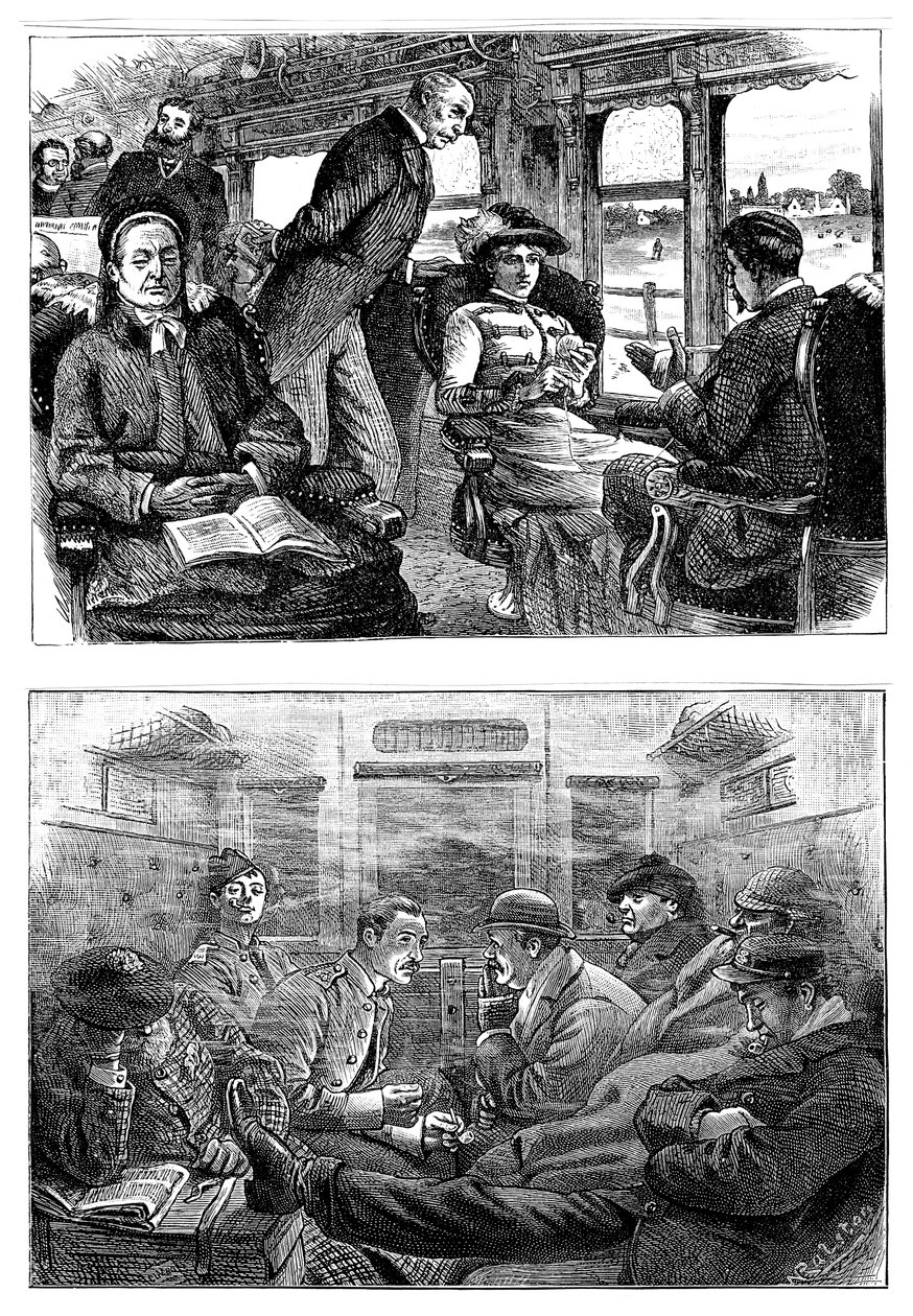Passagiere in einem Zug von London nach Glasgow, 1884 von Unbekannt