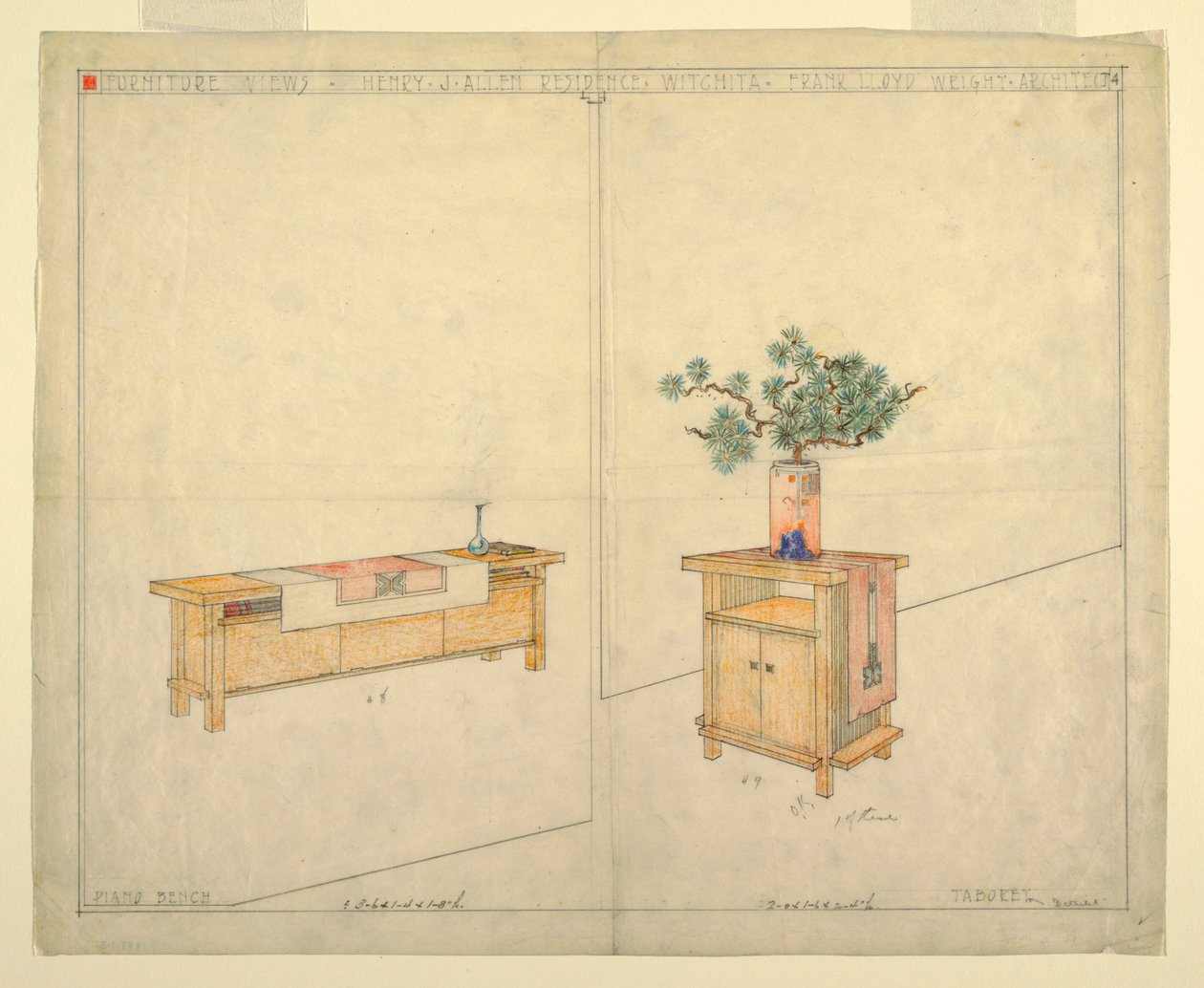 Klavierbank und Taboret, Henry J. Allen Residenz, Wichita, KA, 1917 von Unbekannt