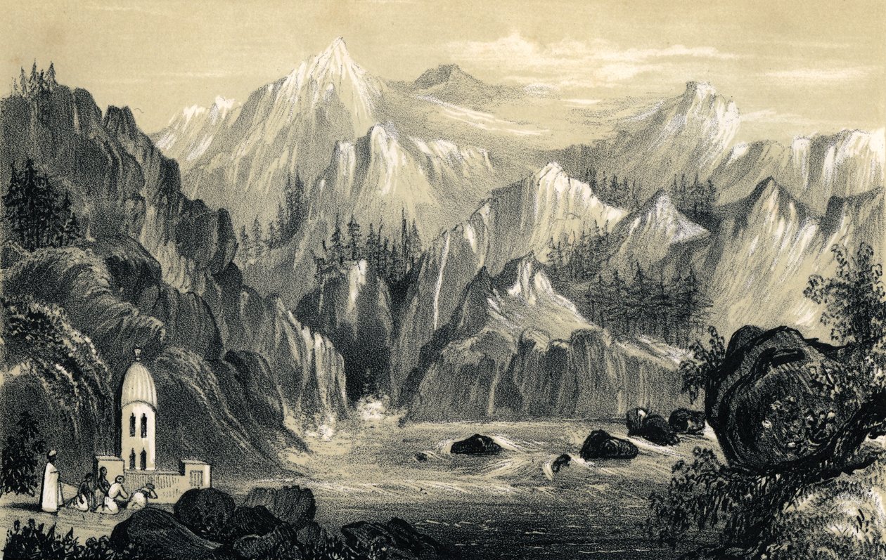 Pilger an der Quelle des Ganges, Indien, 1847 von Unbekannt