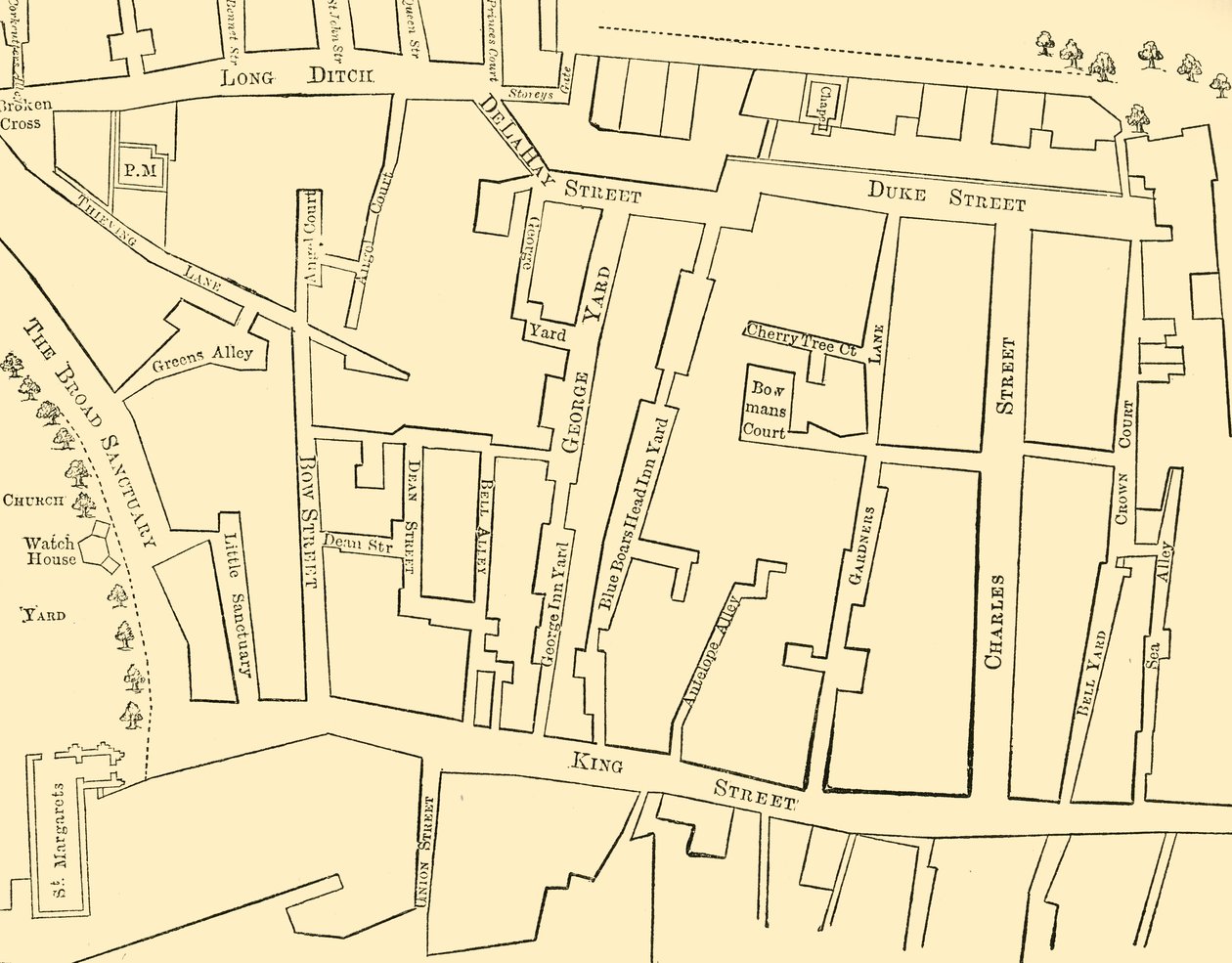 Plan eines Teils von Westminster zwischen 1734 und 1748 - Vor der Errichtung der Great George Street von Unbekannt