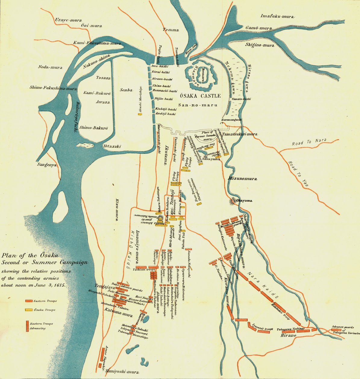 Plan der zweiten oder Sommerkampagne von Osaka, 1615 von Unbekannt