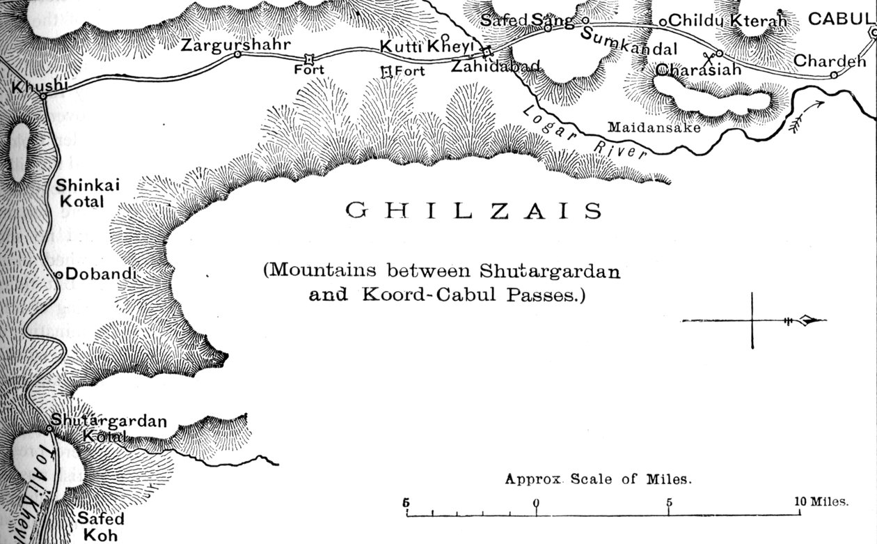 Plan der Straße vom Shutargardan-Pass nach Kabul, um 1880 von Unbekannt