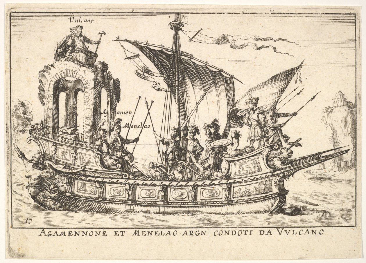 Tafel 10: Agamemnon und Menelaos in einem Boot, begleitet von anderen Figuren, 1664 von Unbekannt