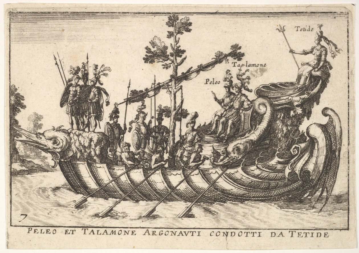 Tafel 7: Peleo und Talamone Argonauten geführt von Tetide, aus Das prächtige Festzug, 1664 von Unbekannt