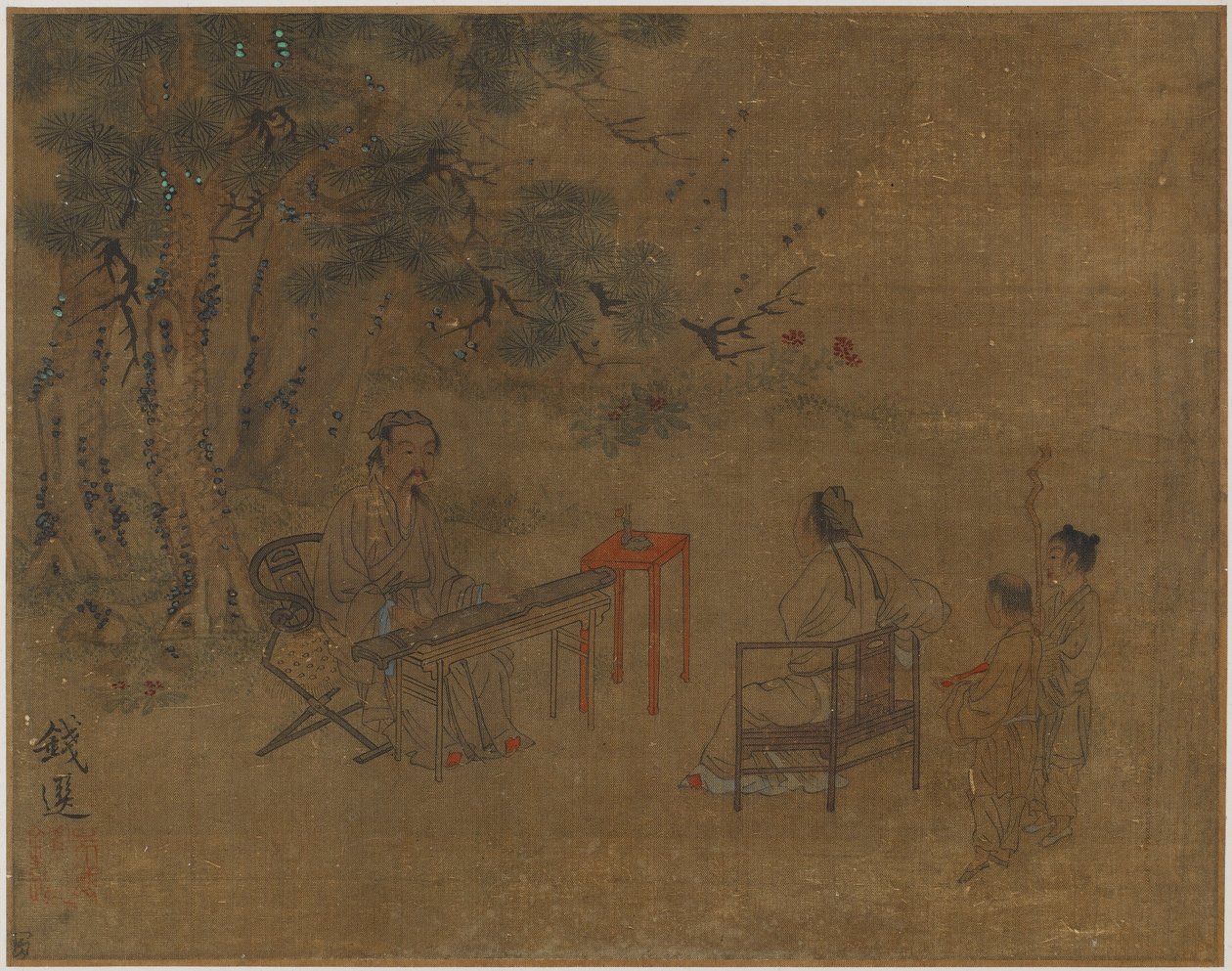 Zitherspiel unter Kiefern, möglicherweise Ming-Dynastie, 1368-1644 von Unbekannt