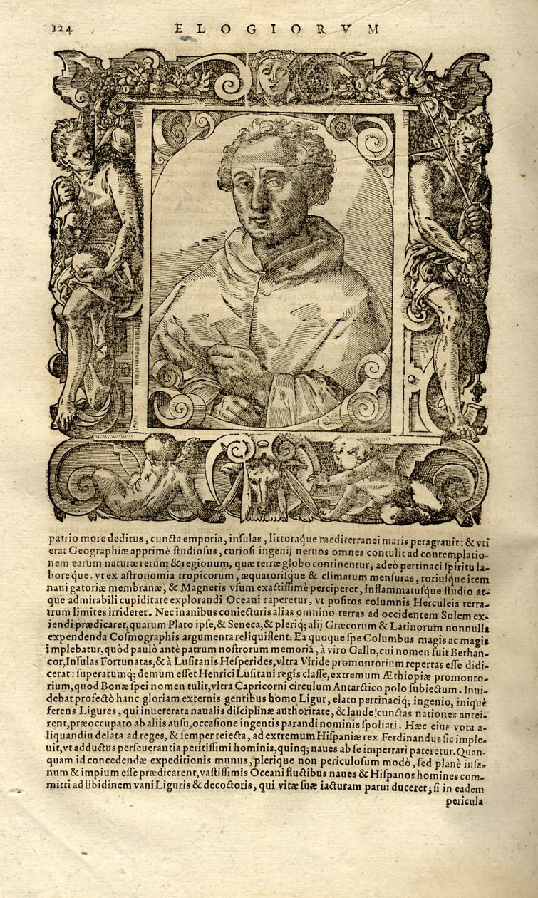 Porträt von Christoph Kolumbus. Aus Elogia virorum bellica virtute illustrium von Paolo Giovio von Unbekannt
