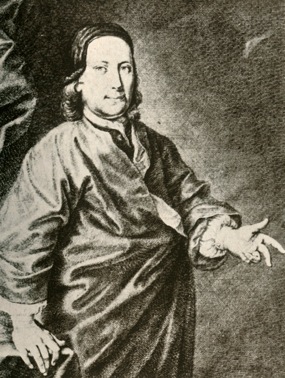 Porträt von Graf Zinzendorf in einer Predigerrobe, um 1740, 1937 von Unbekannt