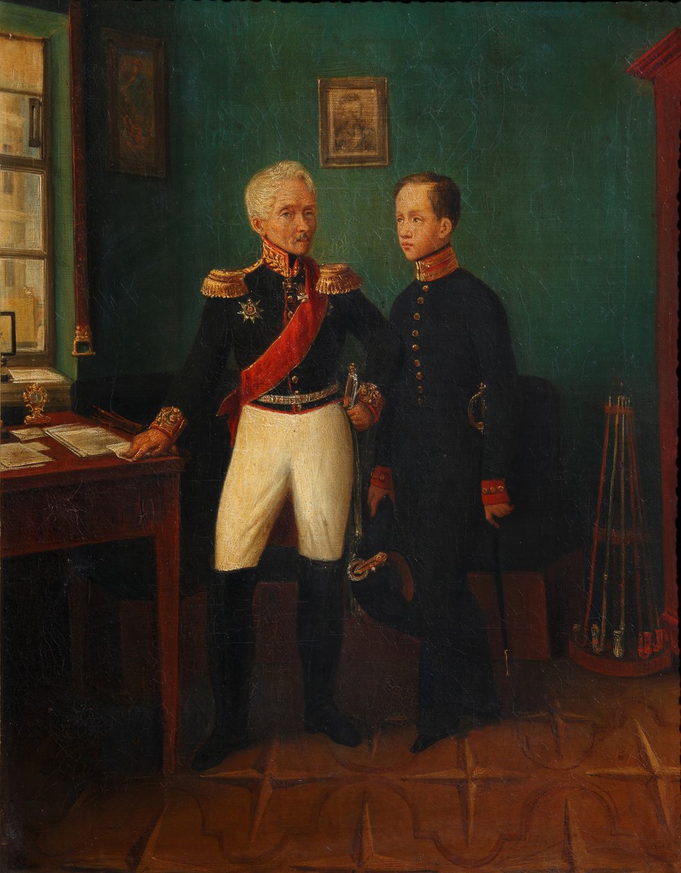 Porträt von General Fyodor Grigoryevich Friedrich August Goldgeuer 1771-1848 mit Sohn Mikhail von Unbekannt