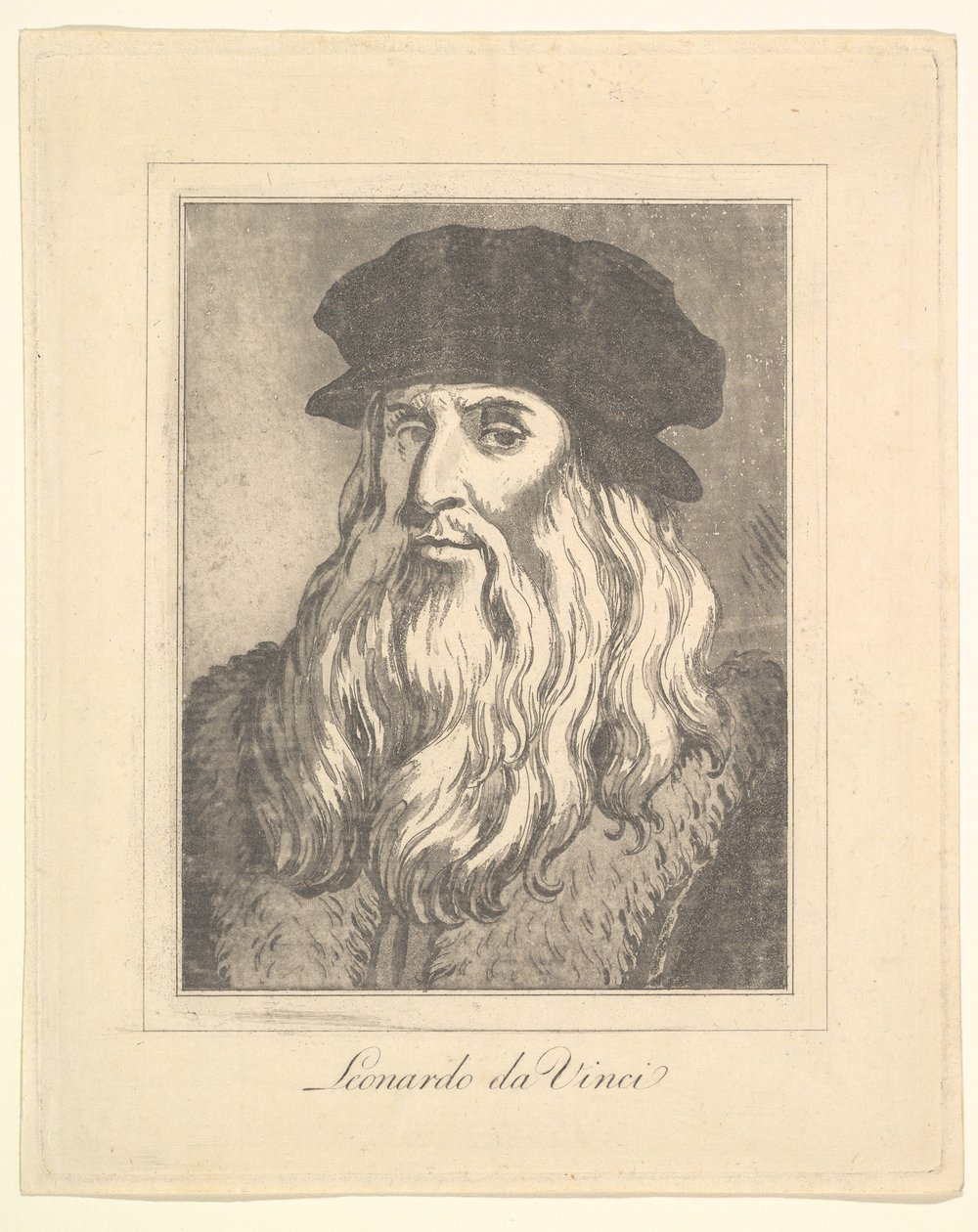 Porträt von Leonardo da Vinci aus Characaturas von Leonardo da Vinci, aus Zeichnungen von Wi..., 1786 von Unbekannt