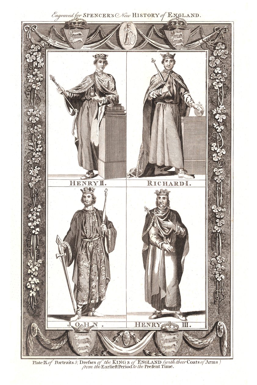 Porträts und Kleider der Könige von England mit Wappen von Unbekannt