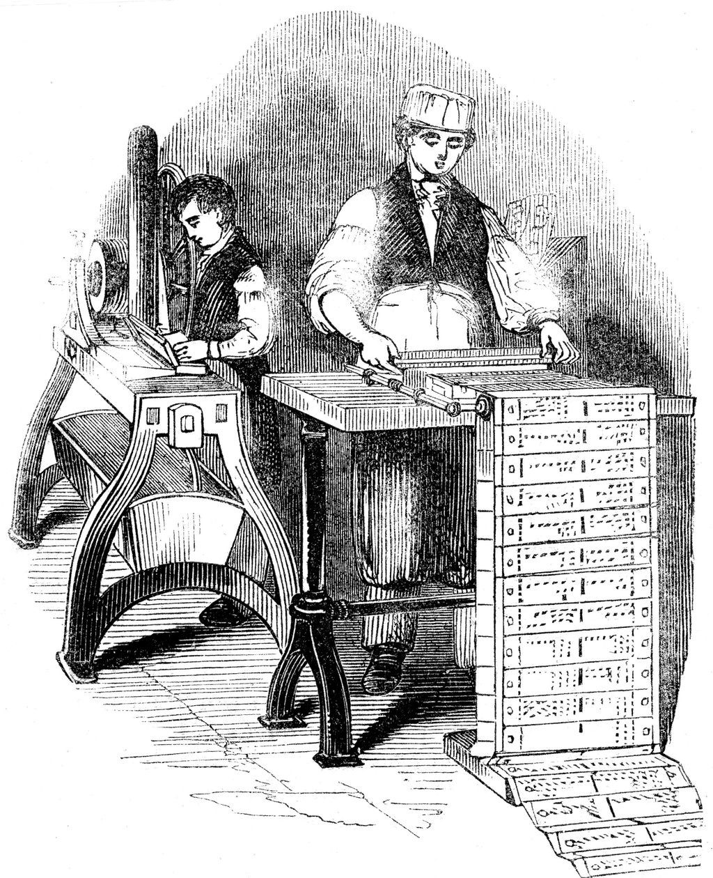 Vorbereitung von Lochkarten für einen Jacquard-Webstuhl, 1844 von Unbekannt