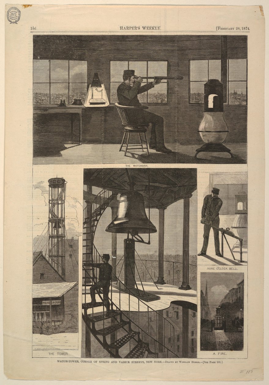 Wachturm, Ecke Spring und Varick Streets, New York, 28. Februar 1874 von Unbekannt