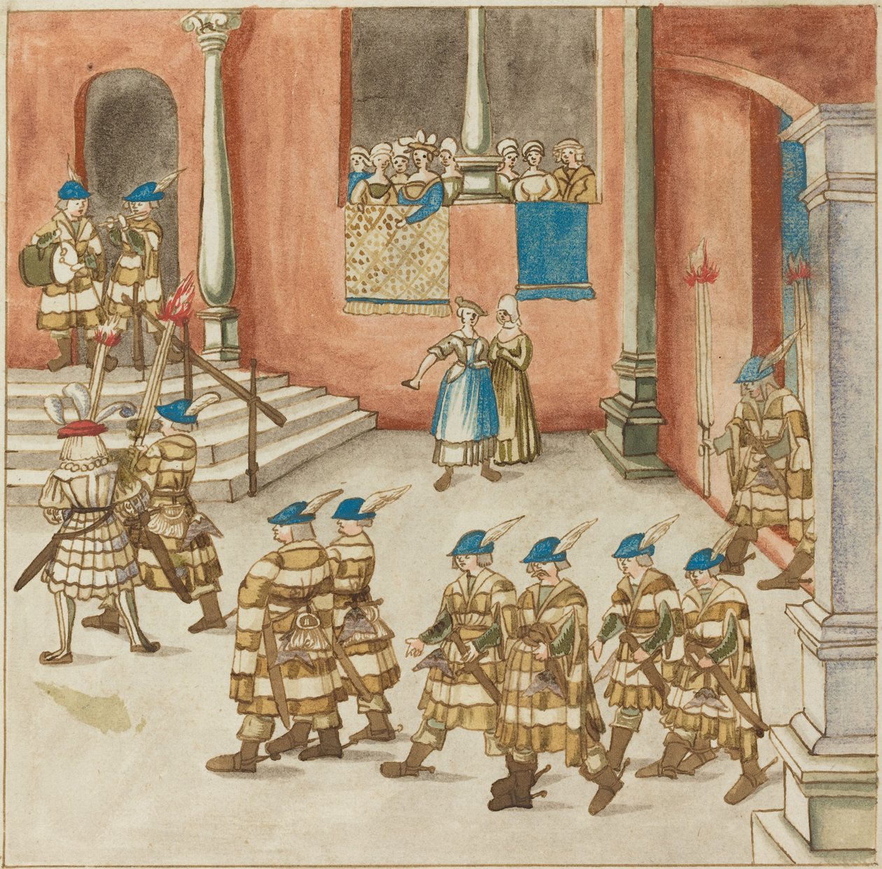 Prozession von Rittern, beobachtet von Damen auf einem Balkon, ca. 1515 von Unbekannt