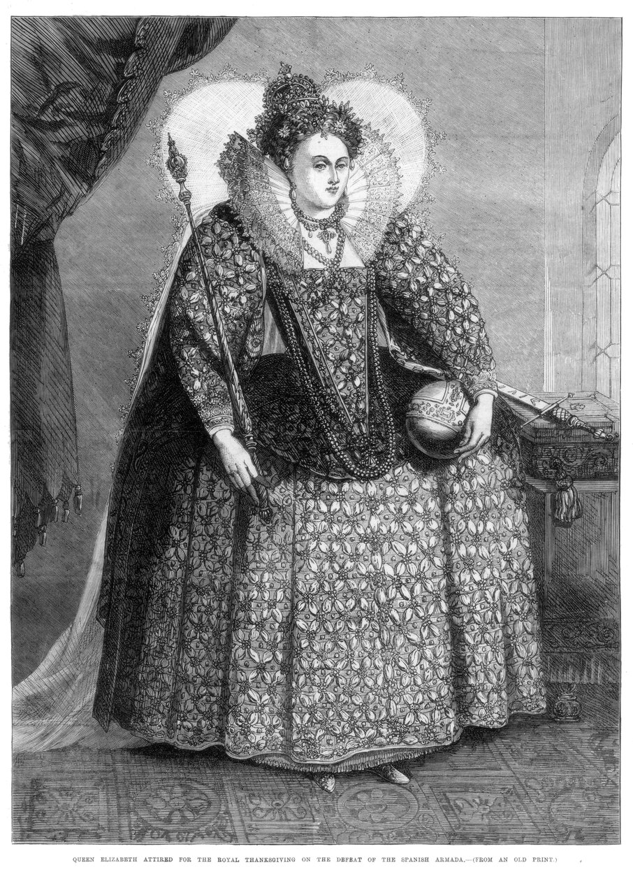 Königin Elisabeth gekleidet für das königliche Dankfest nach der Niederlage der spanischen Armada, 1872 von Unbekannt