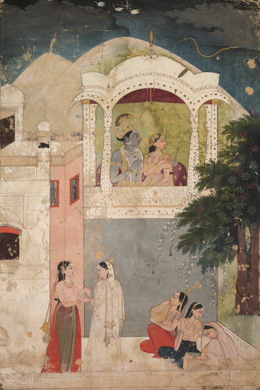 Radha und Krishna auf einem Balkon sitzend, um 1760 von Unbekannt