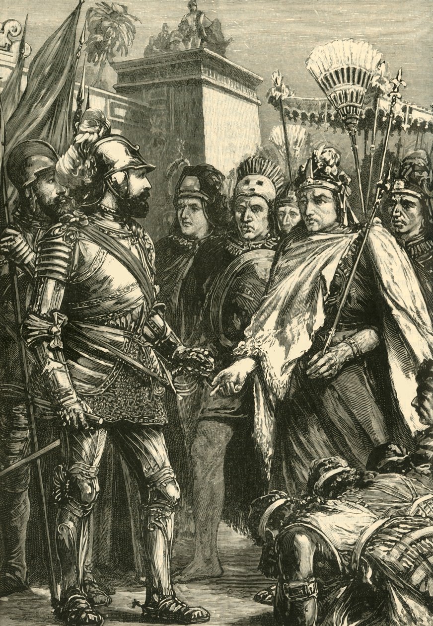 Empfang von Cortes durch Montezuma, 1519, 1890 von Unbekannt