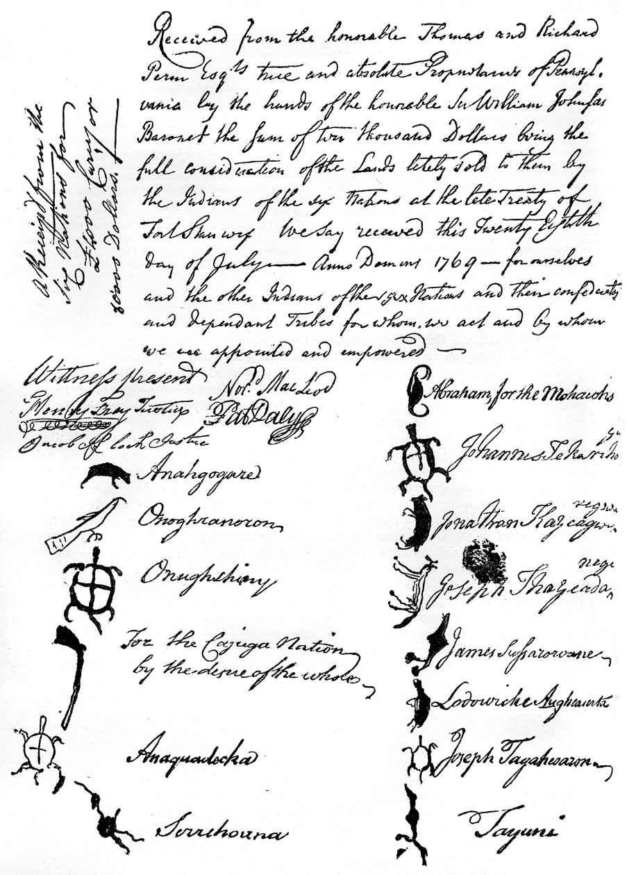 Reduziertes Faksimile eines Vertrags zwischen den Briten und den amerikanischen Ureinwohnern, 1769 von Unbekannt