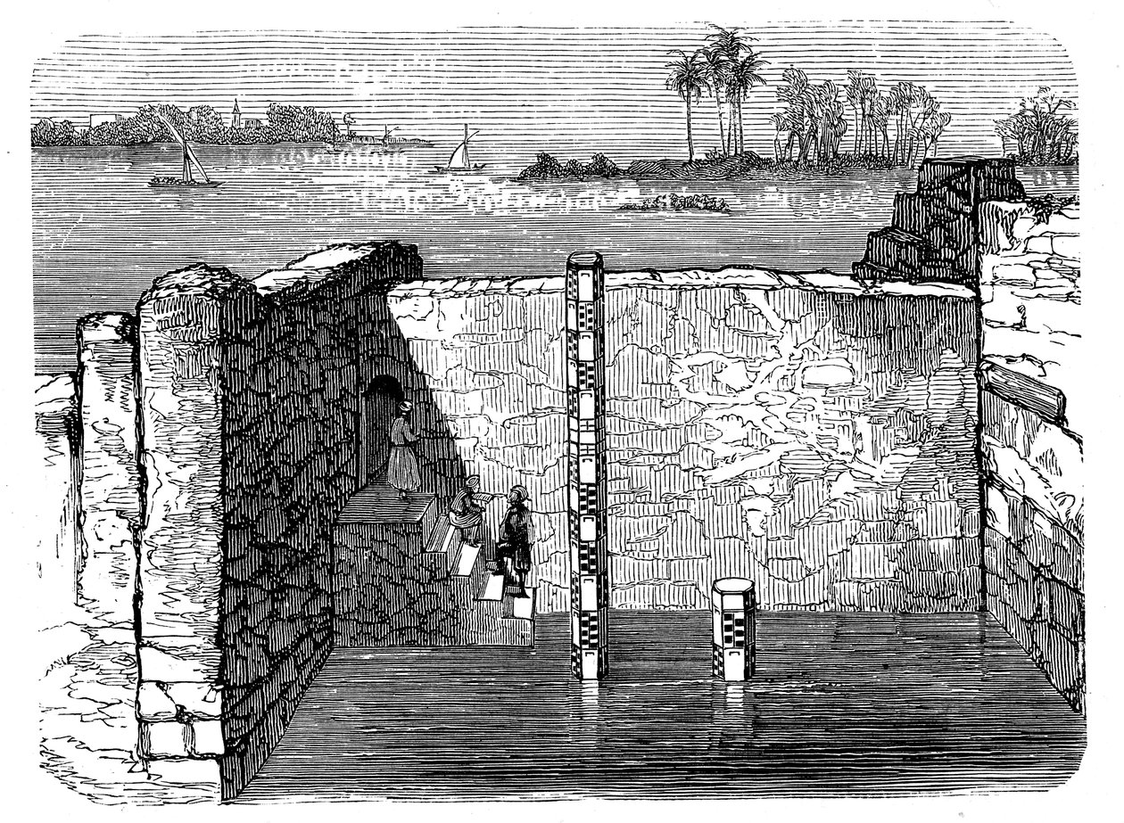 Überreste eines Nilometers, ein antikes Gerät zur Messung der jährlichen Überschwemmung des Nils, ca. 1885 von Unbekannt