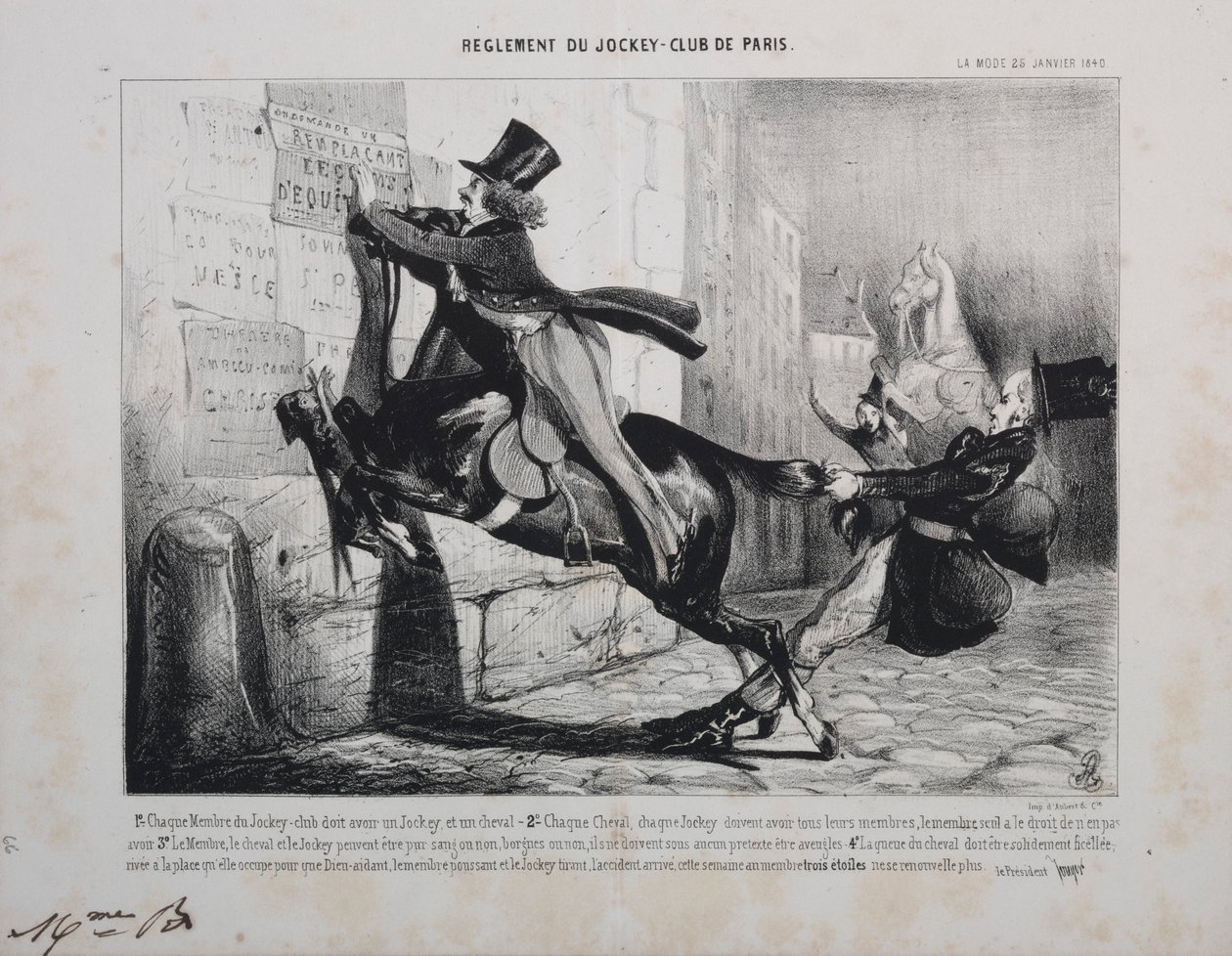 Reglement des Jockey Clubs von Paris: Jedes Mitglied des Jockey Clubs muss einen Jockey haben..., 1800er von Unbekannt