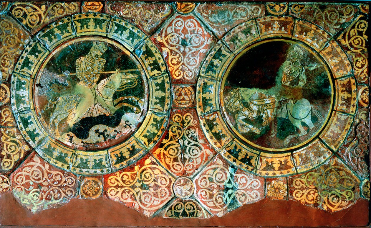 Richard Löwenherz und Saladin im Reiterkampf, 1191, 13. Jahrhundert von Unbekannt