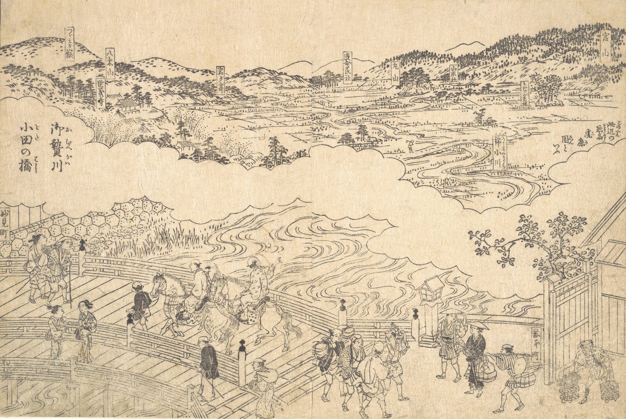 Fluss von Omue und Brücke von Oda, 1700 von Unbekannt