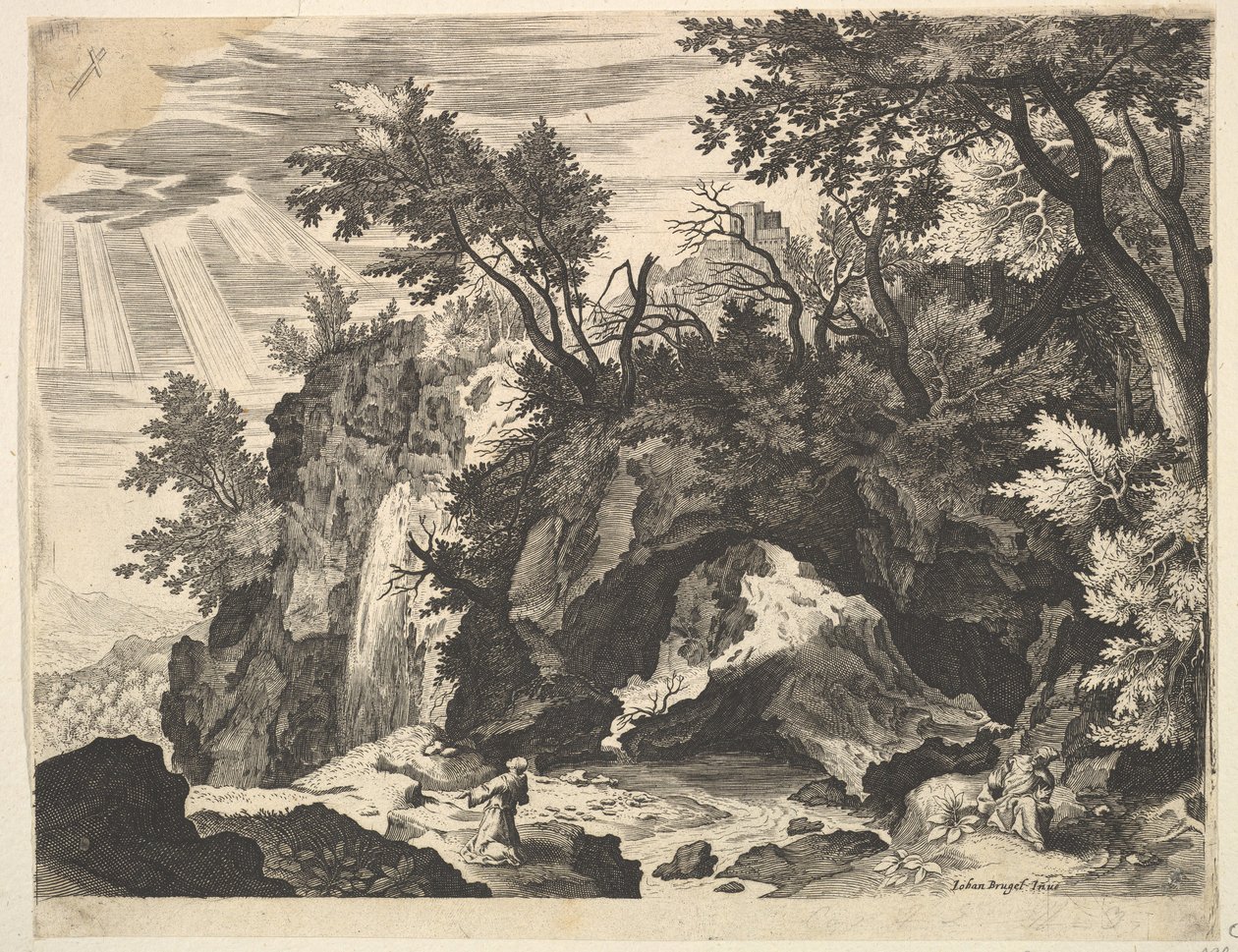 Felsige Landschaft mit der Stigmatisation des Heiligen Franziskus (Kopie) von Unbekannt