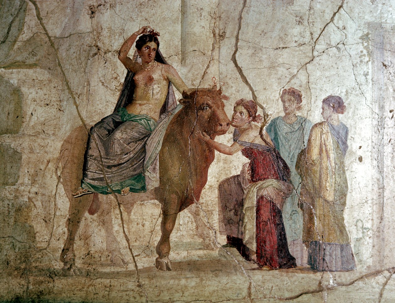 Römische Wandmalerei von der Entführung der Europa, Haus des Jason, Pompeji, Italien von Unbekannt